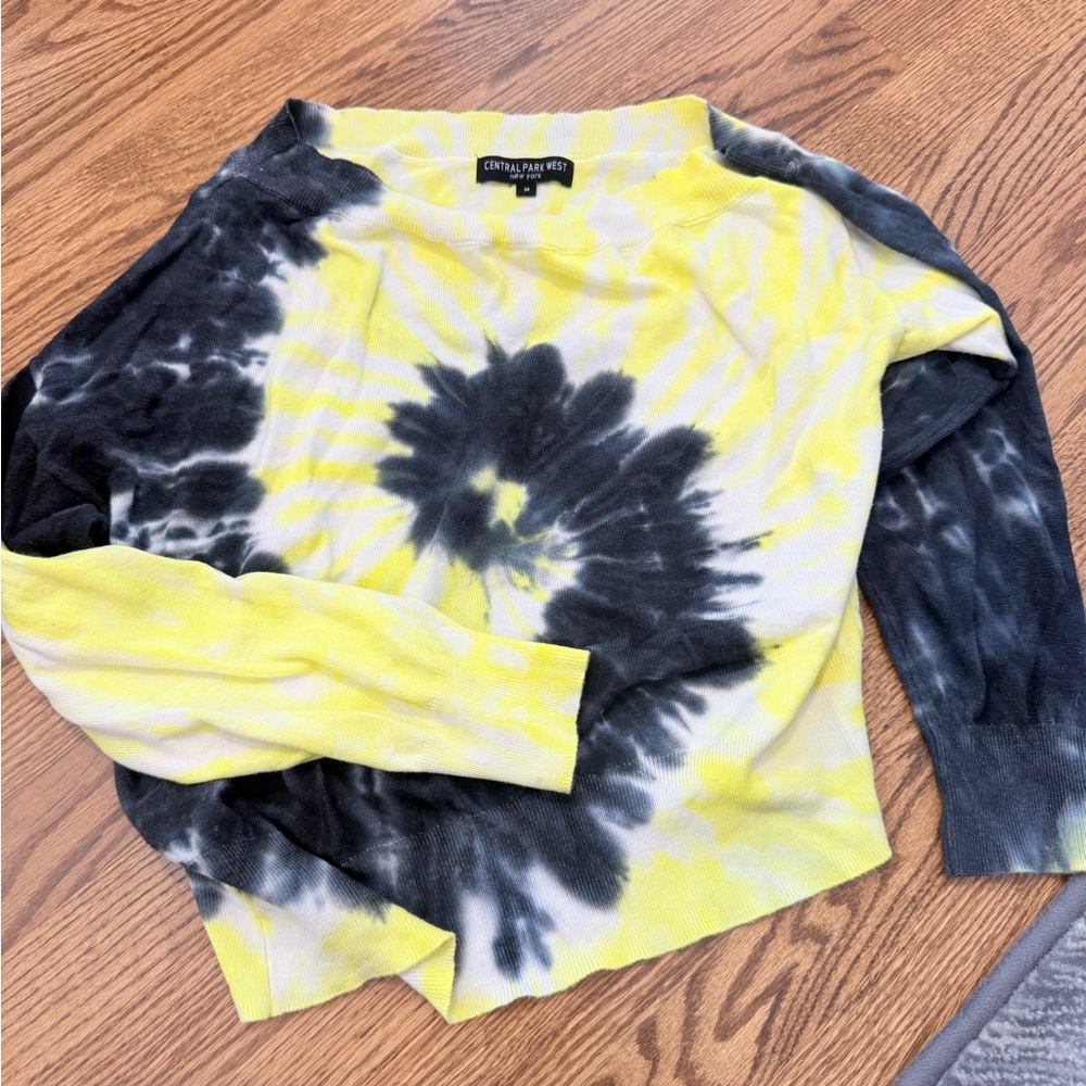 Central Park West Yellow and Black Tie-Dye Sweater